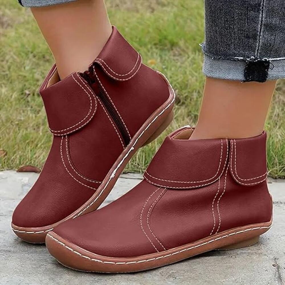 Fashion Womens Ankle Boot Comfortable Slip On Flat Booties Red Size 8US / 39CN